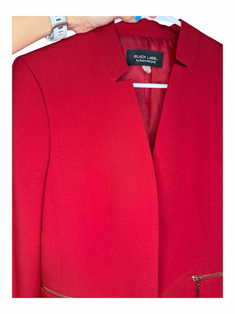 Evan Picone Red Open-Front Blazer with Gold Zip Pockets - Picture 8 of 9